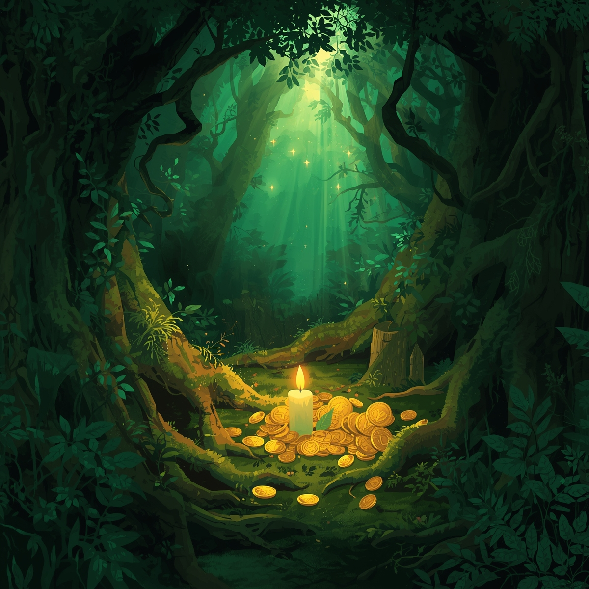 Lucid Origin A mystical forest treasure ritual illustration de 0