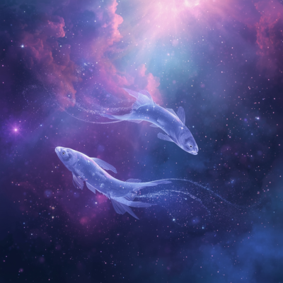 Lucid Origin two translucent fishes swimming in an endless sta 3