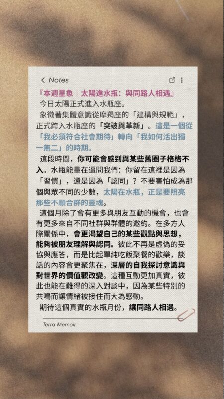 太陽水瓶|與同路人相遇 2 本週星象