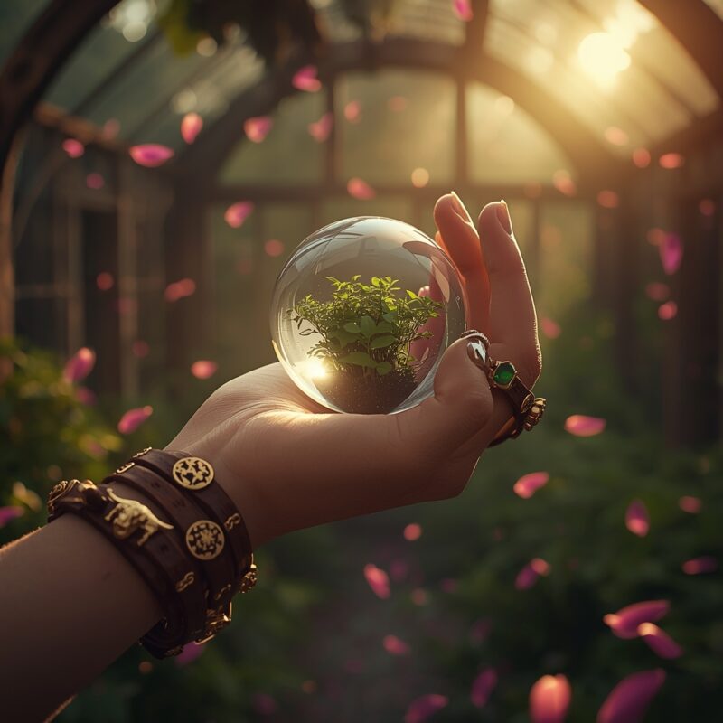 本週星象|太陽金牛|混亂中確立價值世界星象 1 lucid origin A macro shot of a delicate hand holding a glowing translucent orb containing a m 2